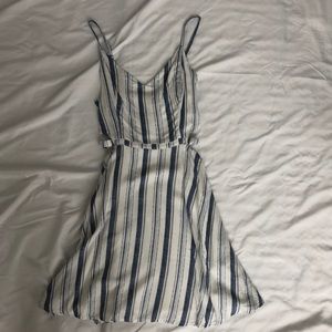 Blue and white striped side cutout dress